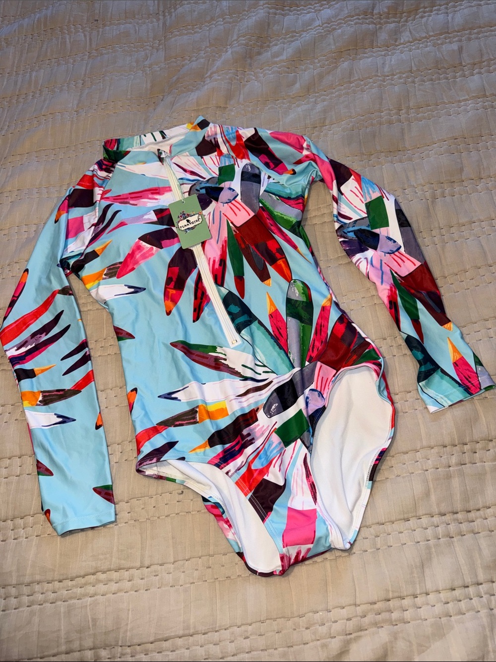 Funny girl Aqua Floral Long-Sleeve One-Piece Swimsuit